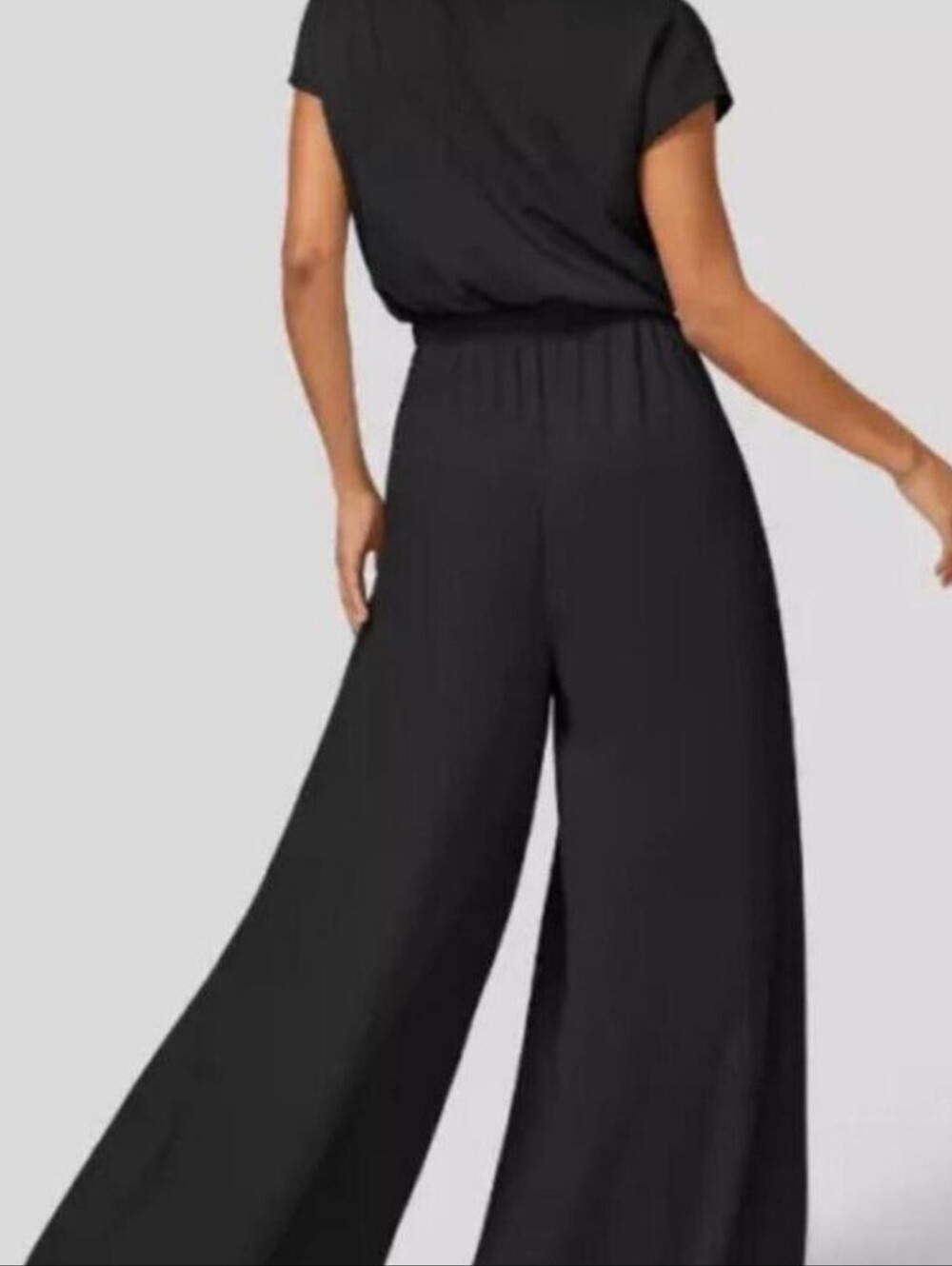 Halara wide leg jumpsuit Black Waffle Knit Flowy SP